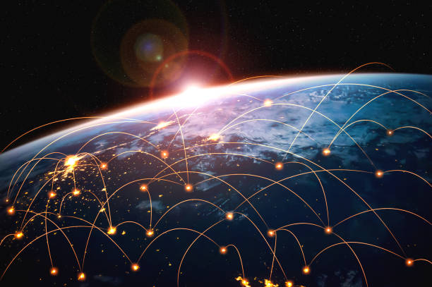 istock Global network connection covering the earth with lines of innovative perception 1299037969