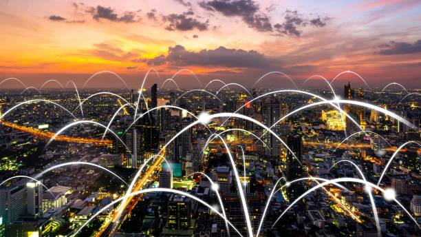 istock Smart digital city with globalization abstract graphic showing connection network 1299038060