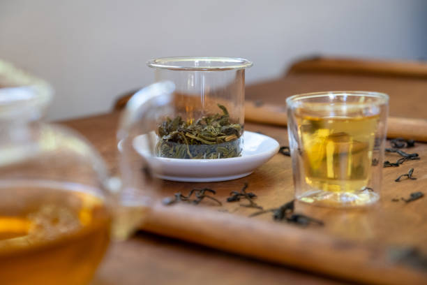 istock Fresh tea on a wooden counter 1299040488