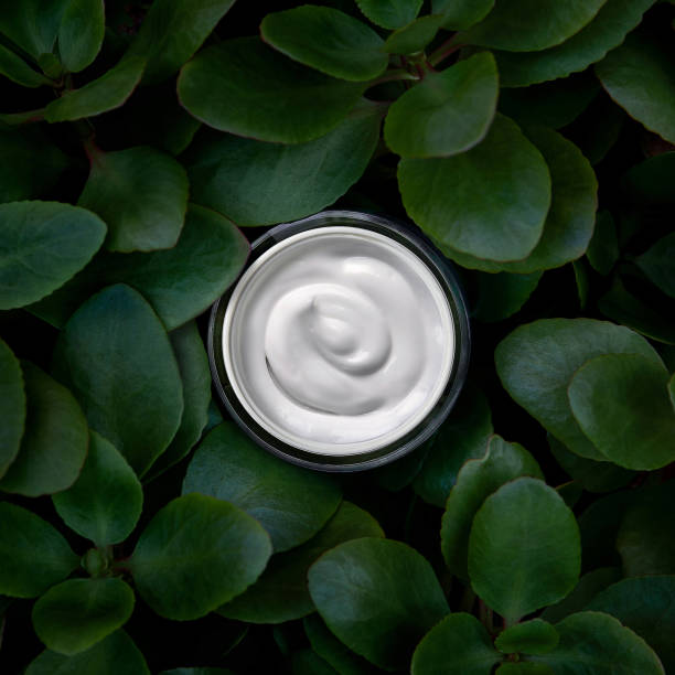 Close up shot of face cream and green leaves. Close up shot of face cream and green leaves. Natural concept. face cream stock pictures, royalty-free photos & images