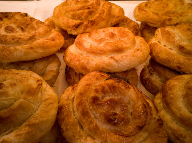 istock Round layered delicious meat pies close-up 1299042404