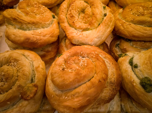 istock Round layered delicious meat pies close-up 1299042412