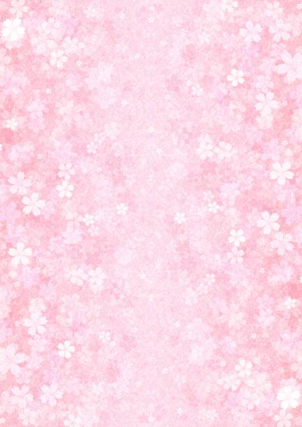 abbildung von kirschblüten, die den bildschirm auf japanischem papier füllen. - backgrounds pink flower softness stock-grafiken, -clipart, -cartoons und -symbole