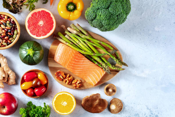 istock Healthy diet overhead flat lay shot with copy space. 1299045071