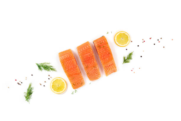 Salmon, shot from the top on a white background