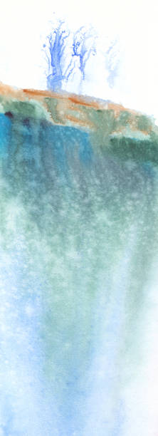istock Abstract watercolor landscape, background print. Trees on the hill, below the flowing waterfall. 1299049592