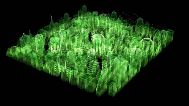 istock Futuristic Holographic Digital Matrix City HUD 1299050743