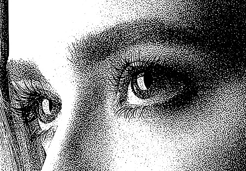 Mezzotint close up of beautiful eyes.