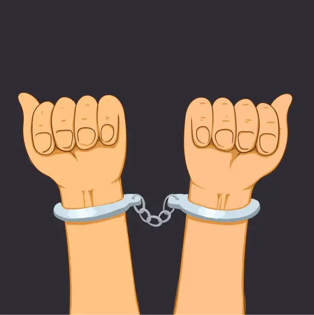 Vector illustration of Hands in handcuffs