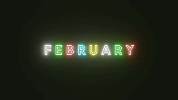 istock February text neon light colorful on black background . 3D Rendering Illustration . Neon symbol for February 1299052595