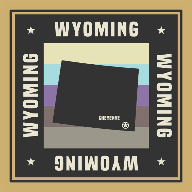 Abstract square stamp or sign with silhouette and name of US state Wyoming, vector illustration