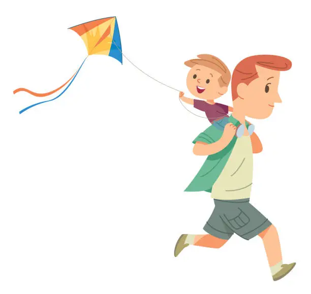 Vector illustration of Father son and kite