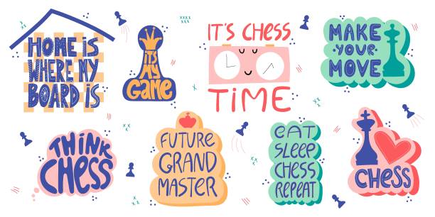Play chess hand drawn letterings set. Motivational chess slogan, inspirational quote with chess figures, chess clock, chessboard. Hobby and leisure activity concept. T shirt, sticker, poster design Play chess hand drawn letterings set. Motivational chess slogan, inspirational quote with chess figures, chess clock, chessboard. Hobby and leisure activity concept. T shirt, sticker, poster design chess timer stock illustrations