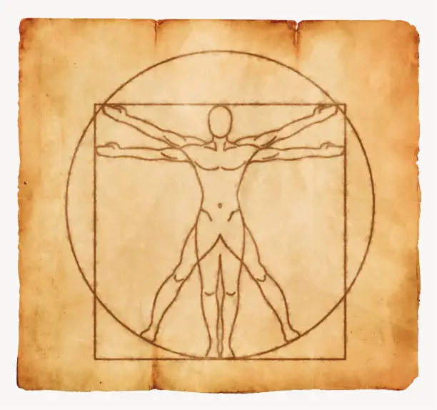 Vector illustration of Vitruvian Man Ink on Paper Vintage Background