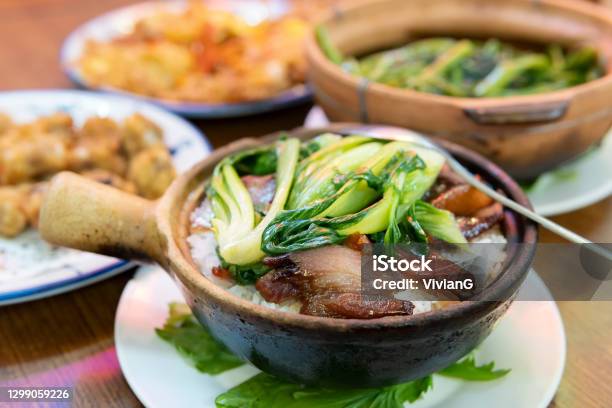 Delicious Cantonese Traditional Cuisines Like Claypot Rice With Cured Meat And So On Stock Photo - Download Image Now