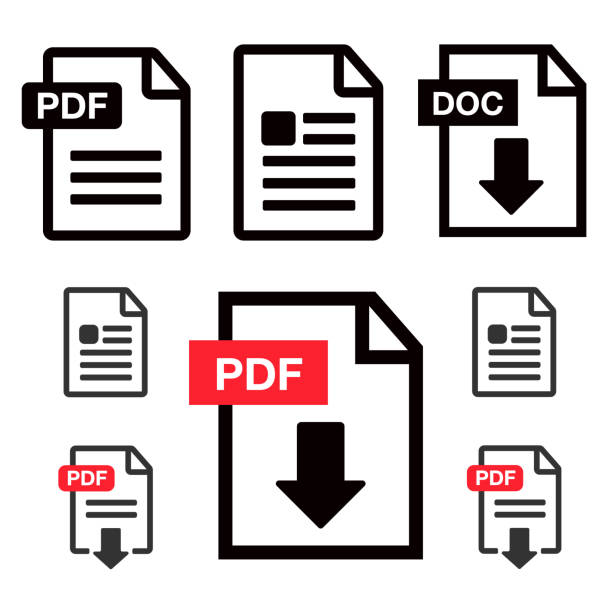 ilustrações, clipart, desenhos animados e ícones de arquivo em papel pdf icon. ícones de arquivo. conjunto de ícones de documento - pdf symbol document icon set