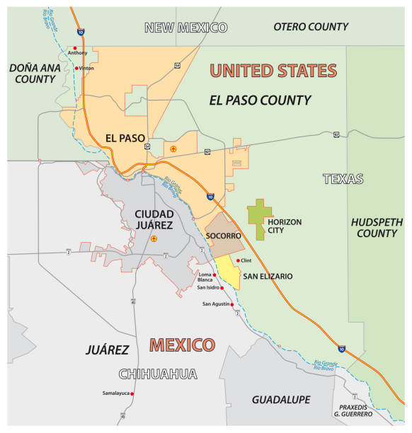 ilustrações, clipart, desenhos animados e ícones de mapa vetorial do condado de el paso texano, estados unidos - rio grande illustrations