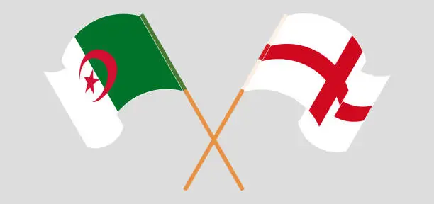 Vector illustration of Crossed and waving flags of Algeria and England