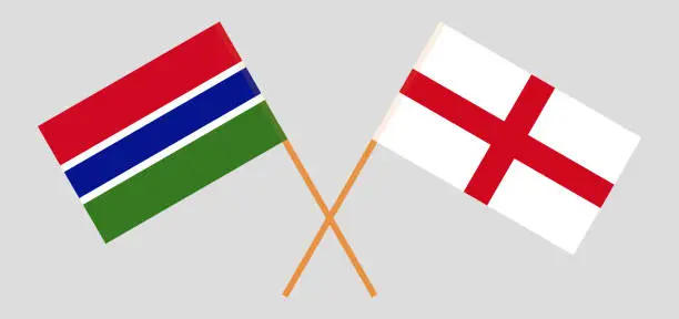 Vector illustration of Crossed flags of the Gambia and England