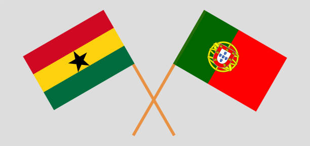 가나와 포르투갈의 깃발을 건넜다. 공식 색상. 정확한 비율 - portugal ghana stock illustrations