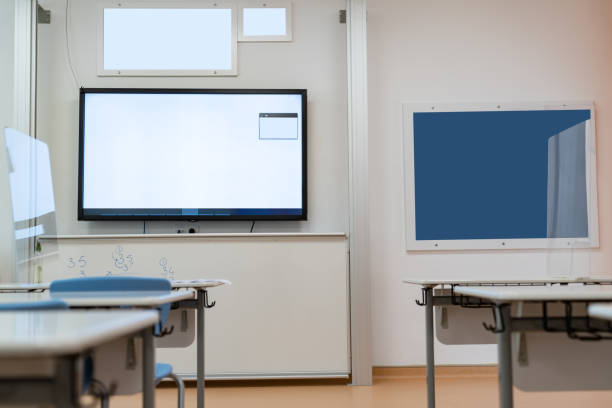 istock Photo Of Blank Whiteboard In Classroom 1299066576