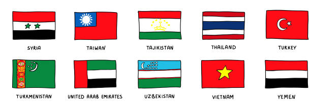 illustrations, cliparts, dessins animés et icônes de indicateurs dessinés à la main asiatiques - tajik flag
