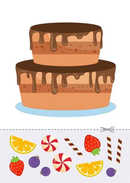 Education paper game for preshool children Education paper game for preshool children. Decorate the cake. "n cake models stock illustrations