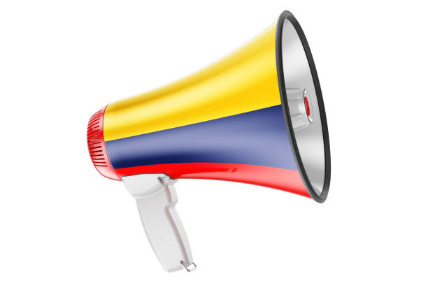 istock Megaphone with Colombian flag, 3D rendering  isolated on white background 1299080057