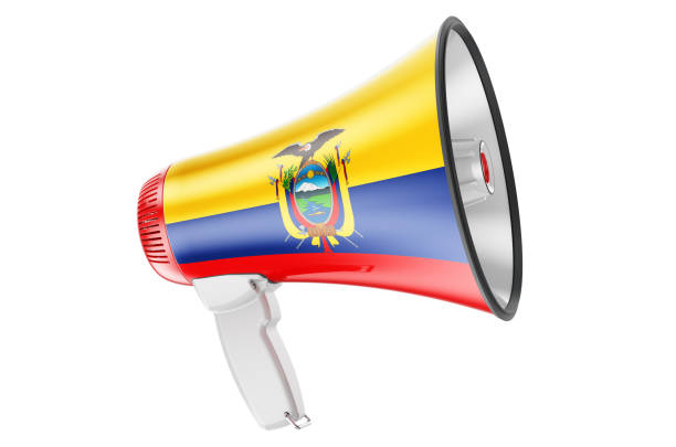 istock Megaphone with Ecuadorian flag, 3D rendering  isolated on white background 1299080076