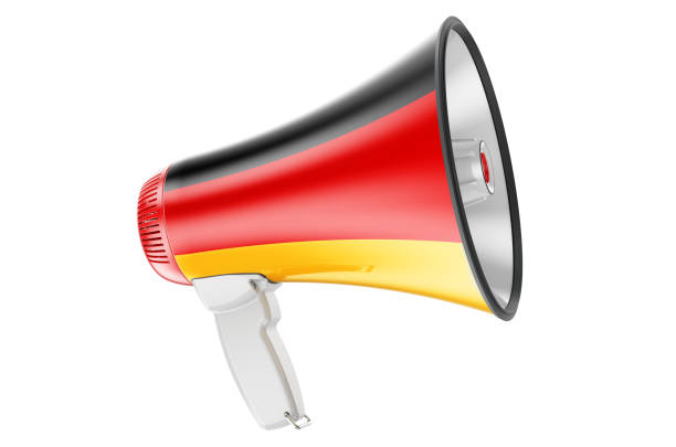 istock Megaphone with Deutsch flag, 3D rendering  isolated on white background 1299080093
