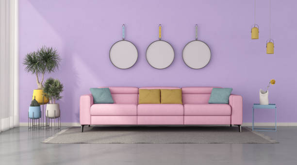 istock Colorful living room with pink modern sofa 1299080145