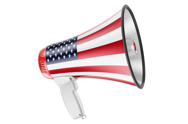 istock Megaphone with the United States flag, 3D rendering  isolated on white background 1299086353