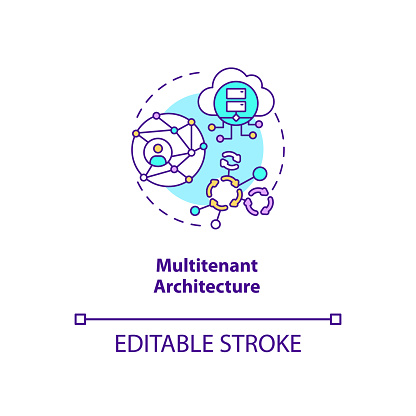 Multitenant architecture concept icon. SaaS advantage idea thin line illustration. Serving multiple tenants. Multi-tenant database. Vector isolated outline RGB color drawing. Editable stroke