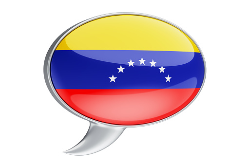 Speech balloon with Venezuelan flag, 3D rendering isolated on white background