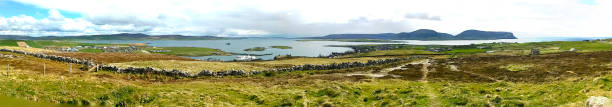 Stromness Hoy and Scapa Flow Orkney Scotland panorama Panorama from the top of Brinklies Brae (hill in Stromness) across Scapa Flow and the island of Hoy orkney islands stock pictures, royalty-free photos & images