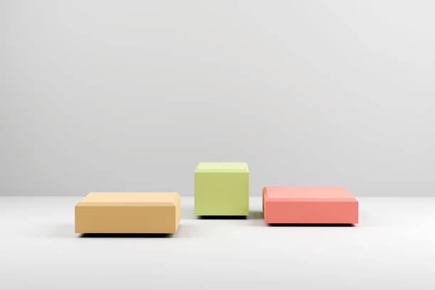 istock Minimal boxes and geometric podium. Scene with geometrical forms. Empty showcase for cosmetic product presentation. Fashion magazine. 3d render. 1299087803