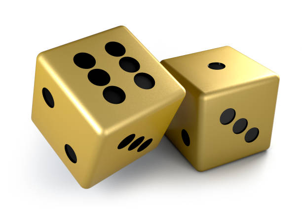 istock Golden dice with black dots isolated on white background. Gambling concept .3d rendering 1299088047