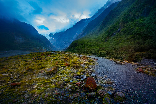 wide angle of franze josef glacier most popular traveling destination in southland new zealand