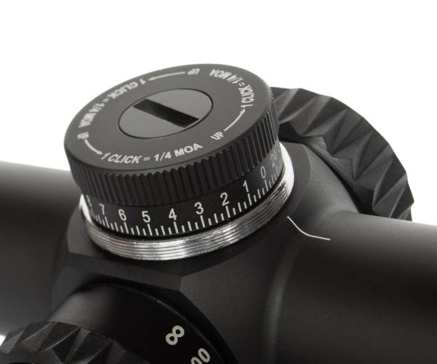 istock Knob that adjusts point of aim elevation on a rifle scope 1299094196