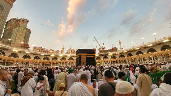 MECCA, SAUDI ARABIA - MARCH 29, 2019:  Kaaba in Masjid Al Haram in Mecca Saudi Arabia is considered as the holiest place  by Muslims.