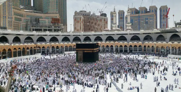 MECCA, SAUDI ARABIA - MARCH 29, 2019:  Kaaba in Masjid Al Haram in Mecca Saudi Arabia is considered as the holiest place  by Muslims.