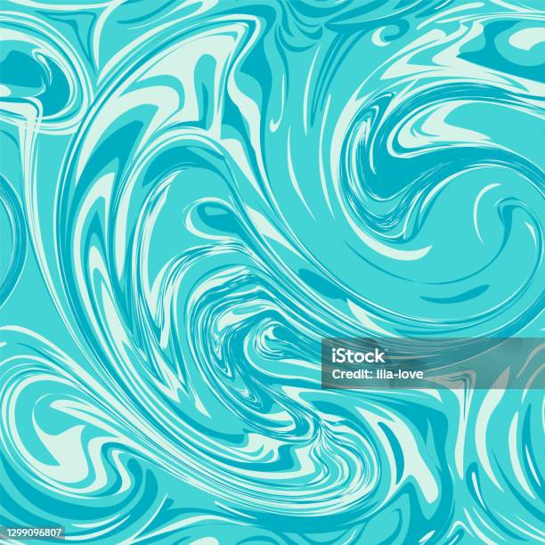 Liquid Marble Fluid Ink Water Color Abstract Texture Vector Pattern Blue And White Color Background Hand Drawn Vector Illustration Stock Illustration - Download Image Now