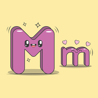 Letter M kawaii style. Character of the alphabet