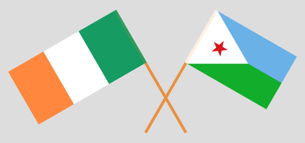 ilustrações de stock, clip art, desenhos animados e ícones de crossed flags of ireland and djibouti - symbol sign vector republic of djibouti