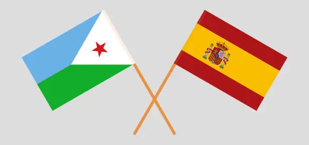 Vector illustration of Crossed flags of Djibouti and Spain