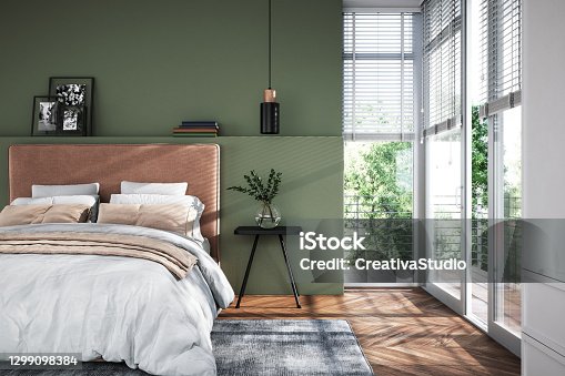 istock Modern bedroom interior - stock photo 1299098384