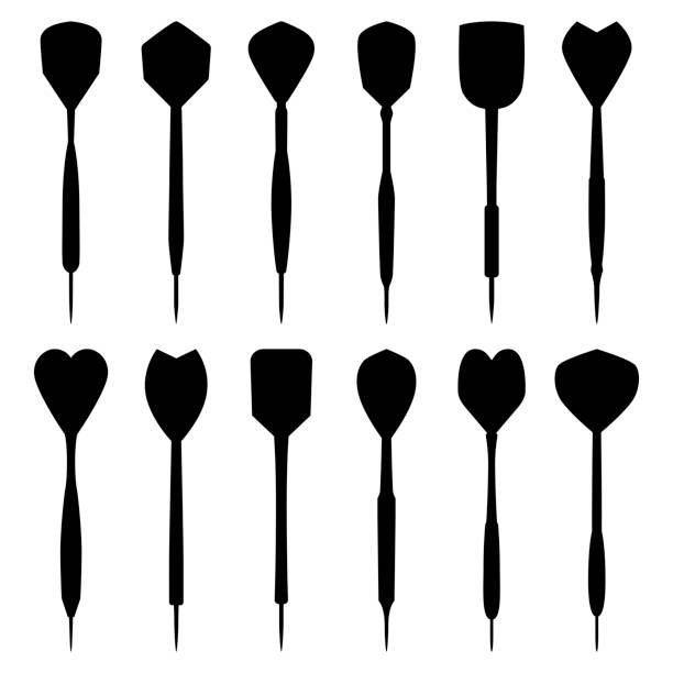 satz von schwarzen silhouetten von darts, vektor-illustration - darts stock-grafiken, -clipart, -cartoons und -symbole