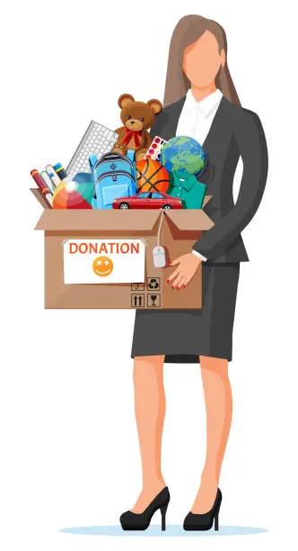 Vector illustration of Woman with donation box