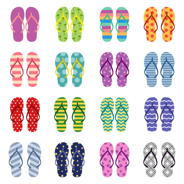Set of bright colored flip flops, vector illustration Set of bright colored flip flops, vector illustration flip flop stock illustrations