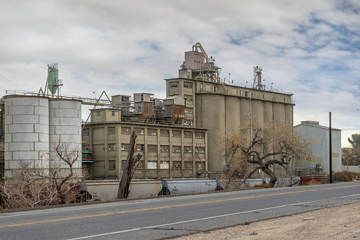 Victorville, CA, USA – January 19, 2021: Exterior view of Cemex Cement Plant as seen from historical Route 66 in Victorville, California.